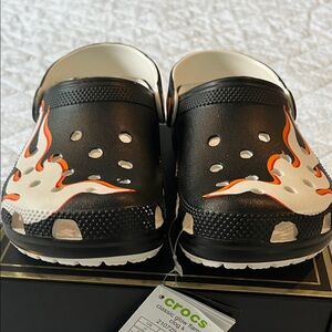 CROCS Kids Black Slippers with Orange Flame Design